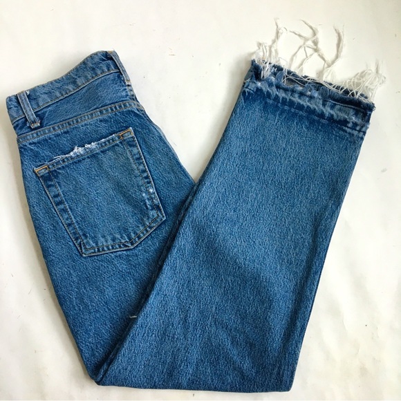 We The Free People Rita Crop Destroyed Ripped High Rise Raw Split Hem Jeans 27 - Picture 4 of 17